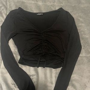 Black cutout long sleeve crop top